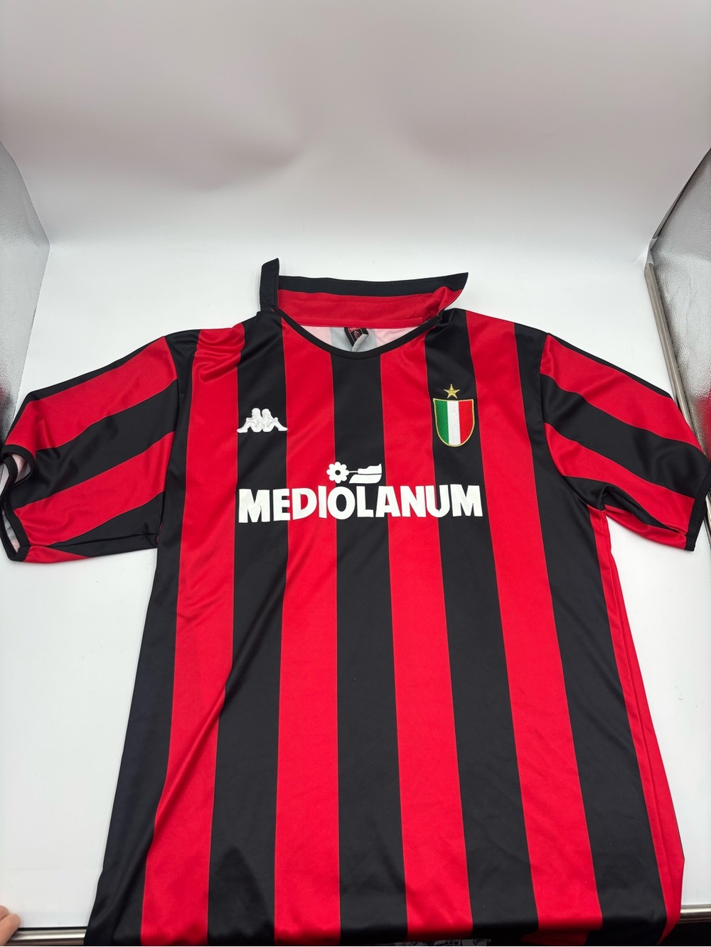 1989-90 rare AC Milan retro home kit red black stripes soccer football jersey
